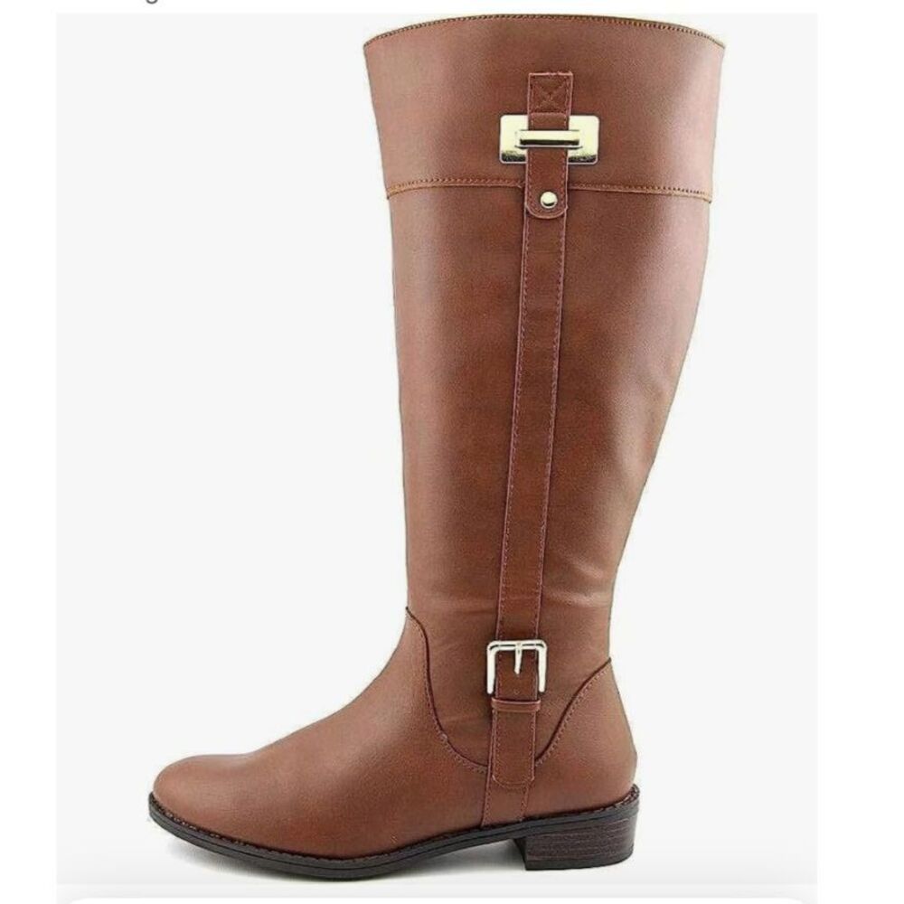 NIB Karen Scott Deliee2 Knee High Riding Boots Cognac Women's 7.5-Wide Wide Calf